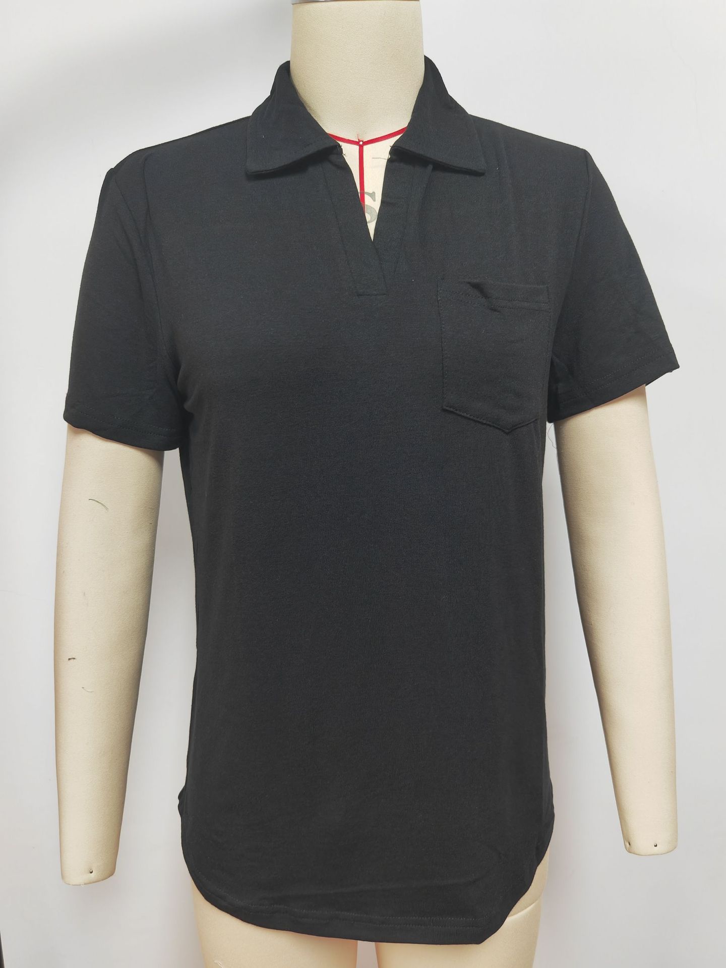 Women's Long Sleeve Solid Color Collared Loose Pocket T-Shirt