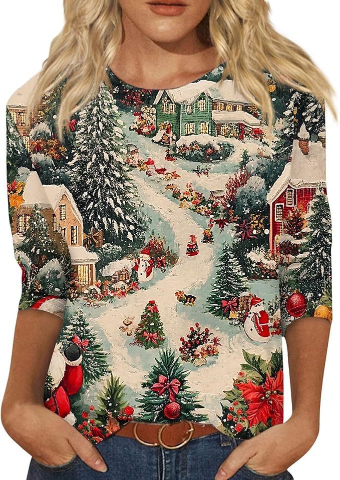 Christmas Tree Bow Print Women's Half-Sleeve T-Shirt