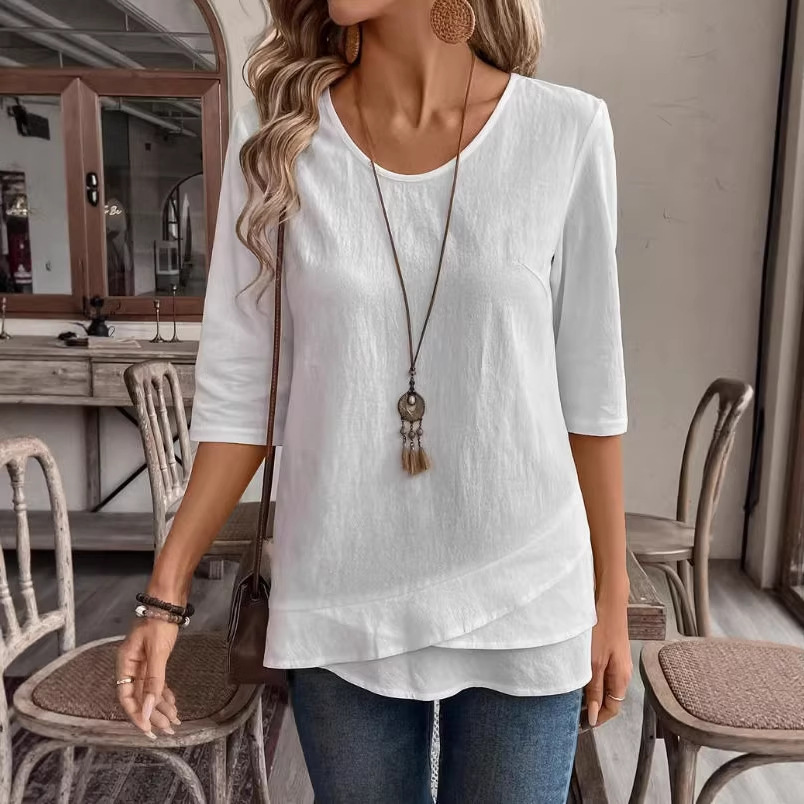 Women's Solid Color Short Sleeve Loose Casual Top