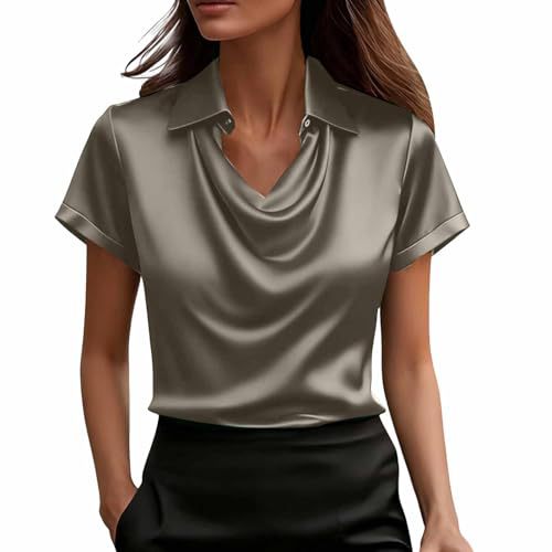 Women's Draped Neck Short Sleeve Solid Color Top