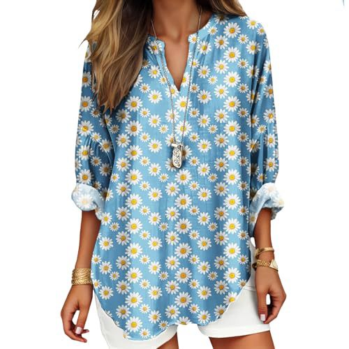 Women's Floral Polka Dot Print V-Neck Long Sleeve T-Shirt
