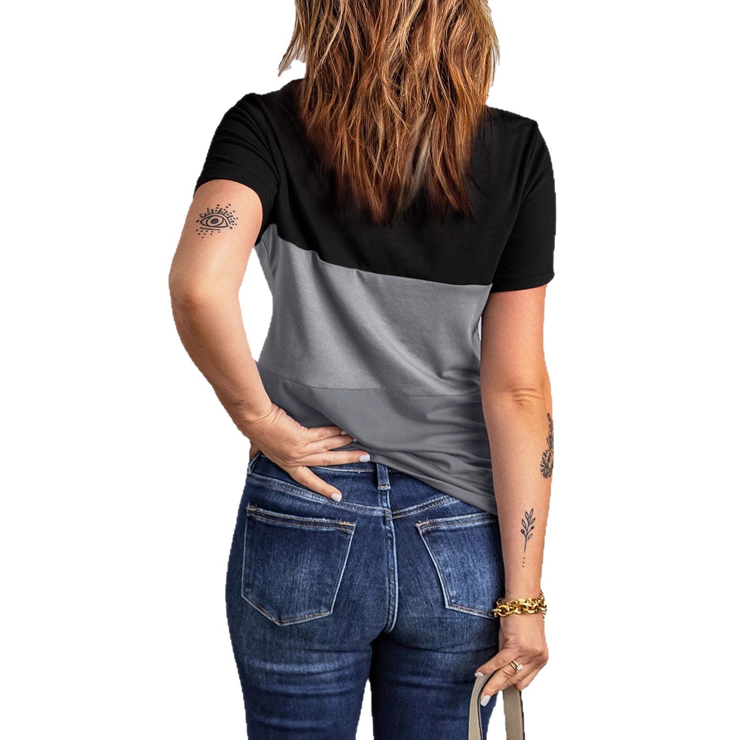Women's Colorblock Short Sleeve T-Shirt Oversized Cotton Crew Neck