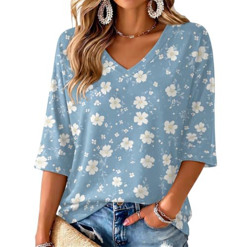 Floral Print V-Neck Half-Sleeve Women's T-Shirt