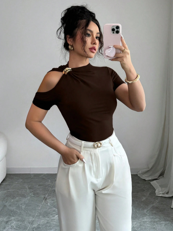 Women's One-Shoulder Metal-Trim Slimming Top