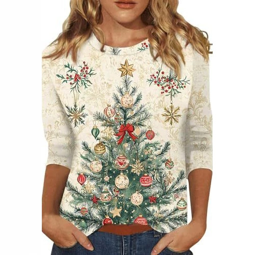 Christmas Tree Bow Print Women's Half-Sleeve T-Shirt