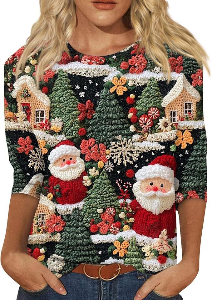 Christmas Tree Bow Print Women's Half-Sleeve T-Shirt