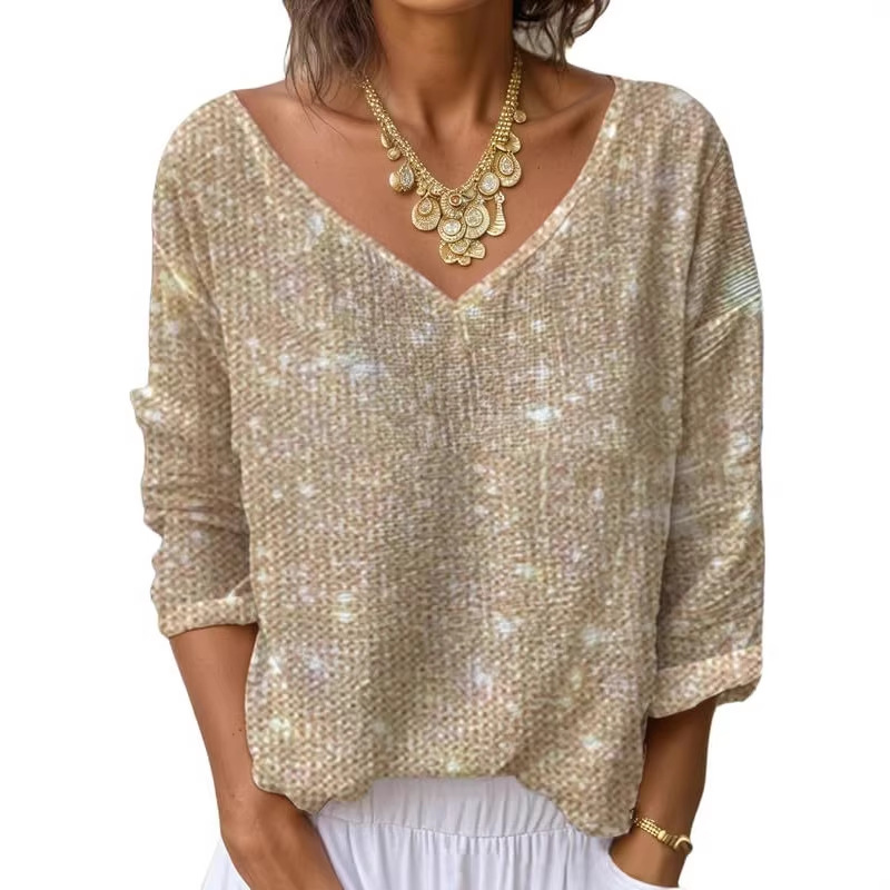 Women's V-Neck Long Sleeve Printed T-Shirt