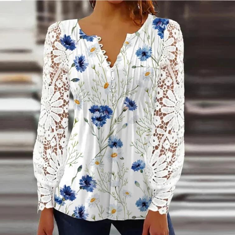 Women's Lace Long Sleeve V-Neck T-Shirt