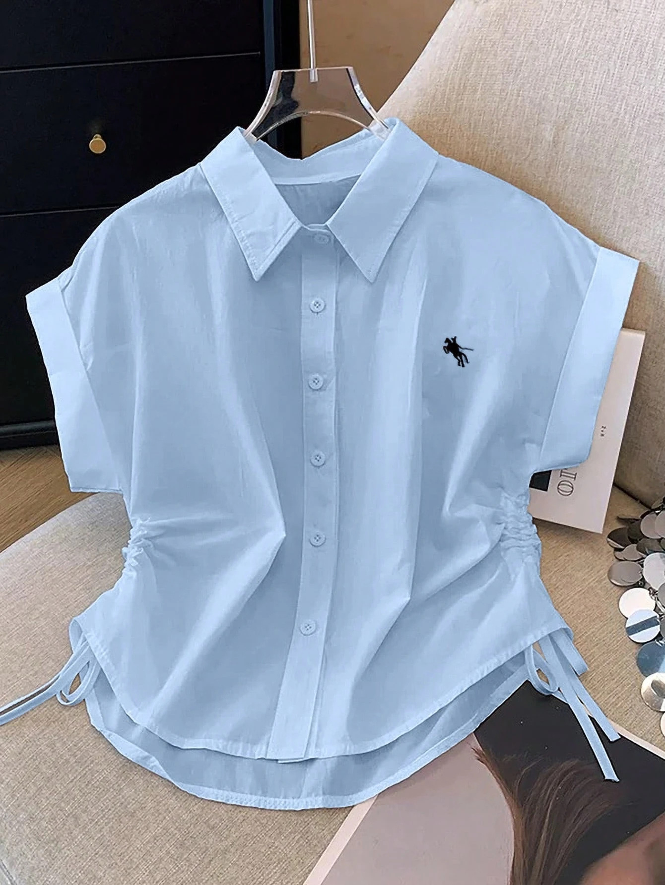 American Retro Striped Short Sleeve Polo Shirt with Embroidery