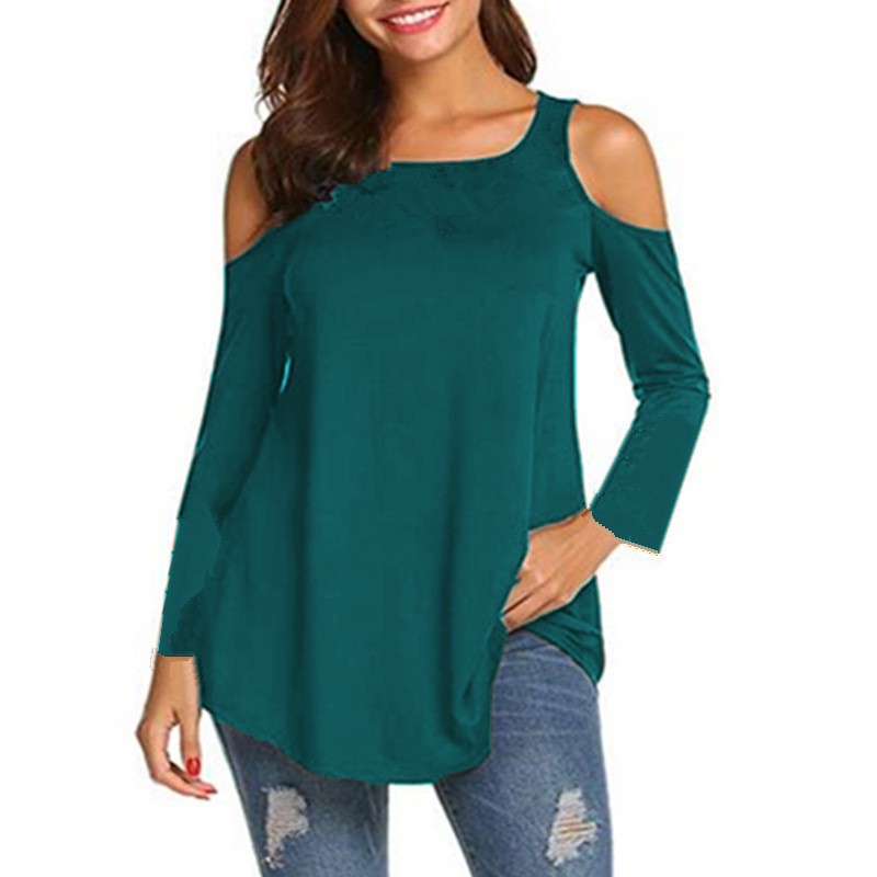 Women's Off-Shoulder Long-Sleeve Loose Plus-Size T-Shirt