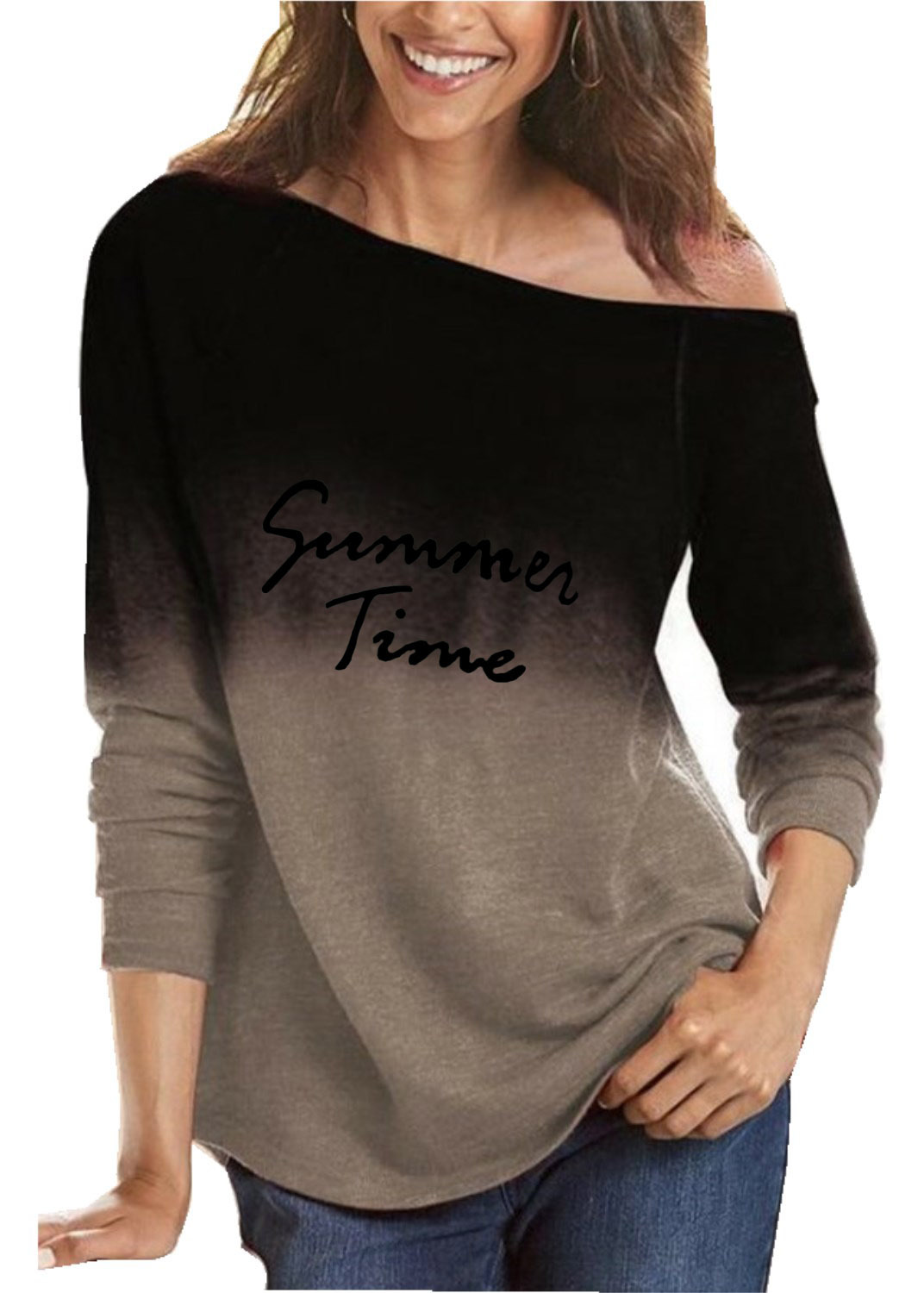 Women's Gradient Print Long Sleeve Crewneck Loose T-Shirt