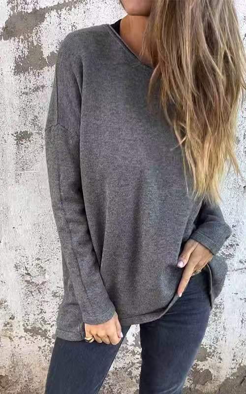 Women's Crewneck Solid Color Long Sleeve Top