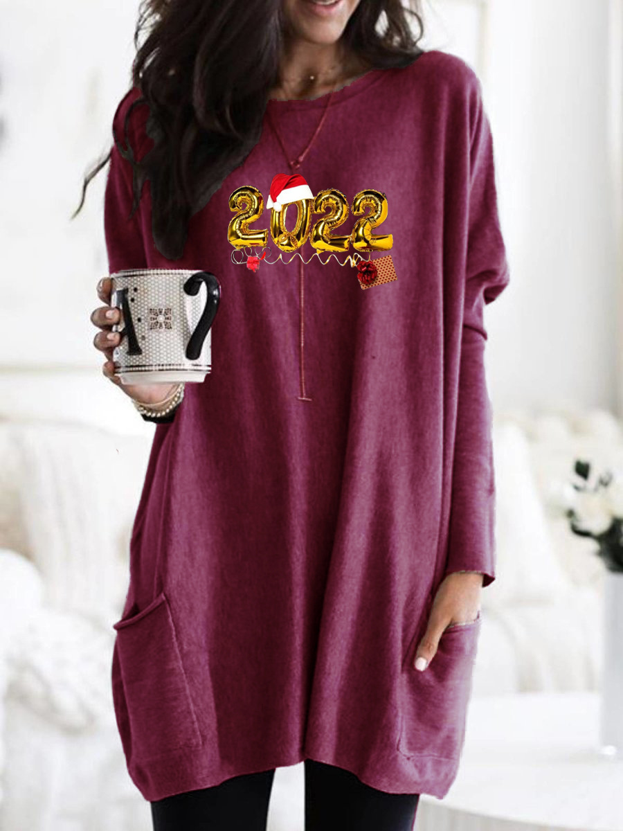 Women's Casual Long Sleeve Crewneck Pink Print Loose Pullover T-Shirt