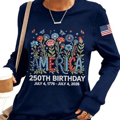 American Flag Letter Floral Print Long Sleeve Women's Top