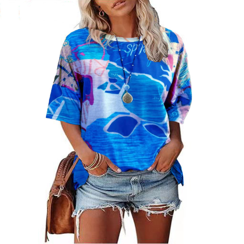 Women's Summer Round Neck Printed Loose Short Sleeve T-Shirt