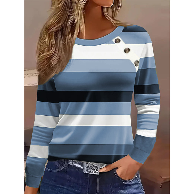 Striped Button-Front Long-Sleeve T-Shirt