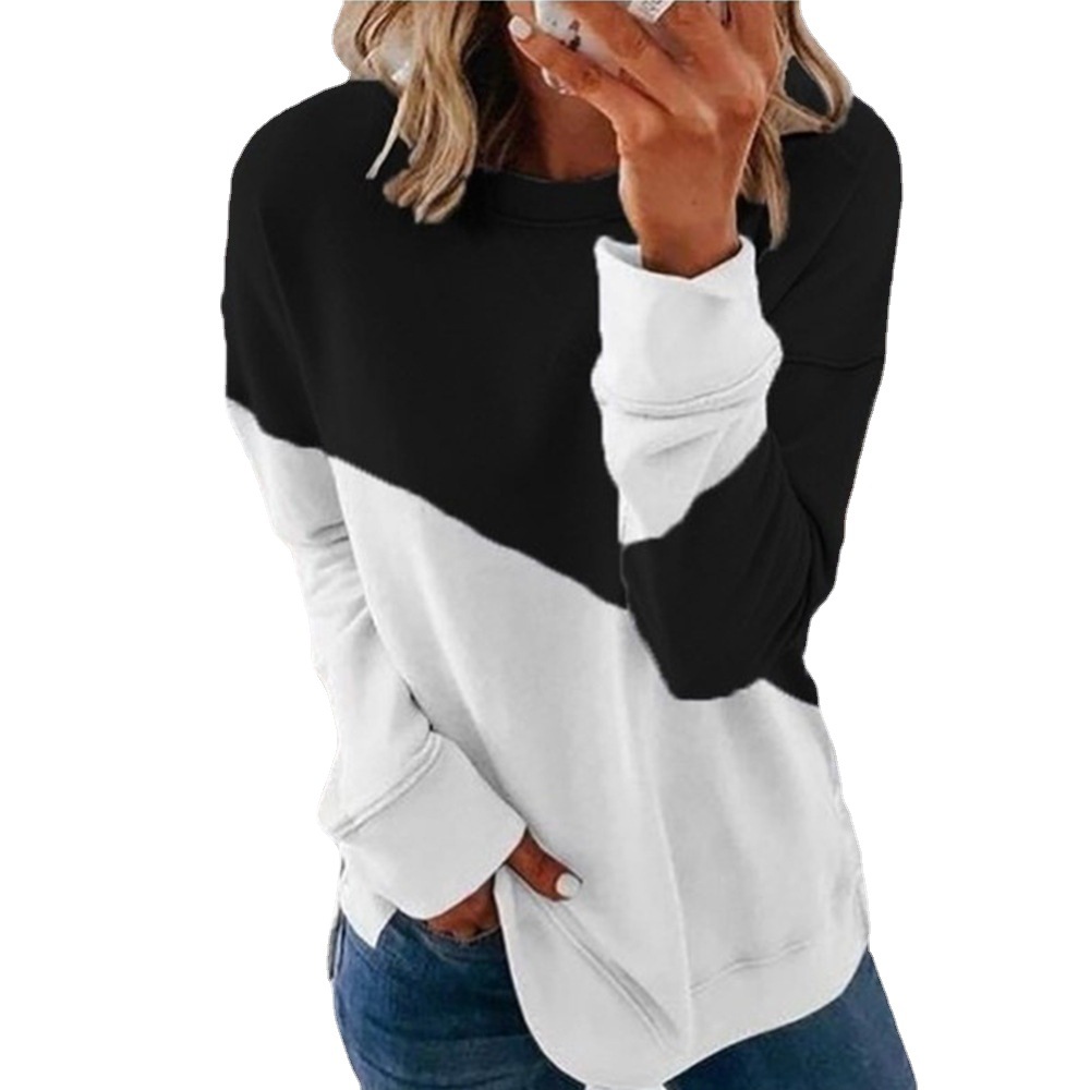 Women's Colorblock Long Sleeve Crewneck Loose Sweatshirt