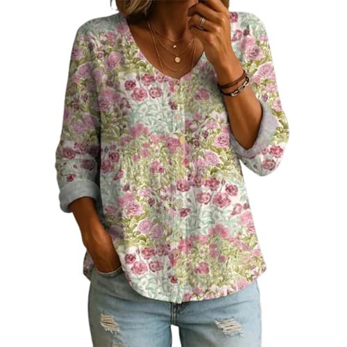 Floral Print V-Neck Long Sleeve T-Shirt