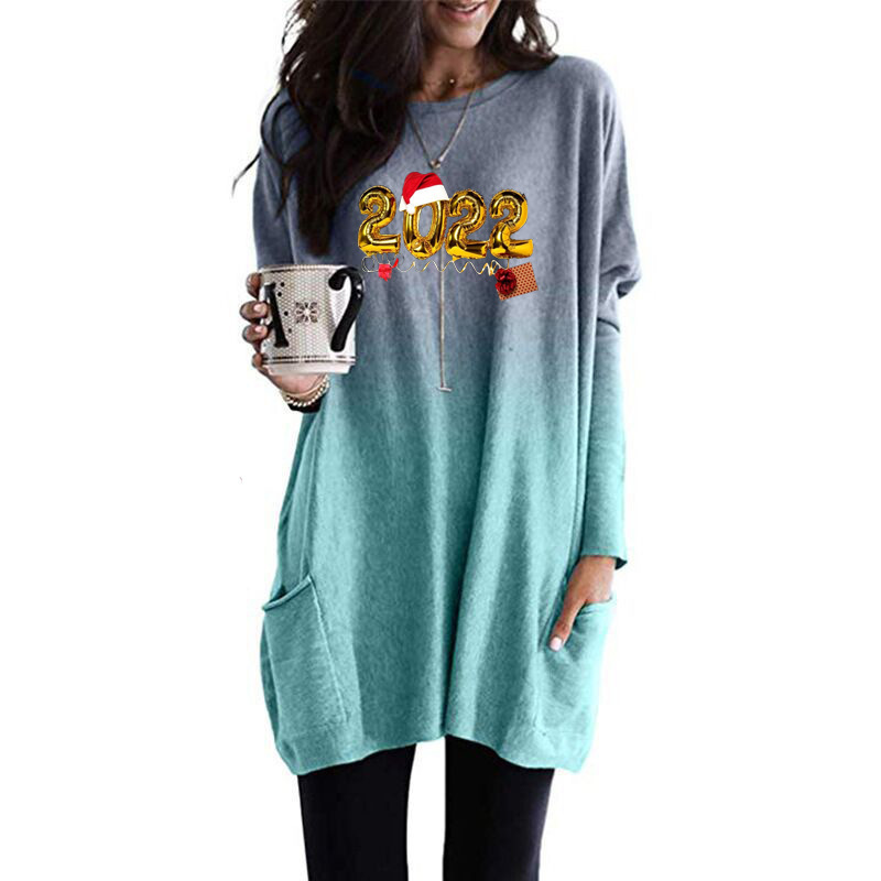Women's Casual Long Sleeve Crewneck Pink Print Loose Pullover T-Shirt