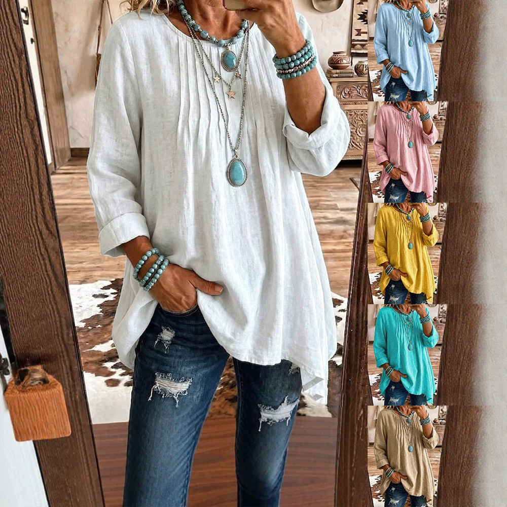 Women's Casual Crewneck Long-Sleeve Solid T-Shirt