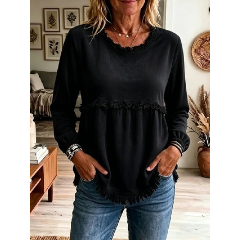 Women's Lace-Trimmed Loose Casual Top