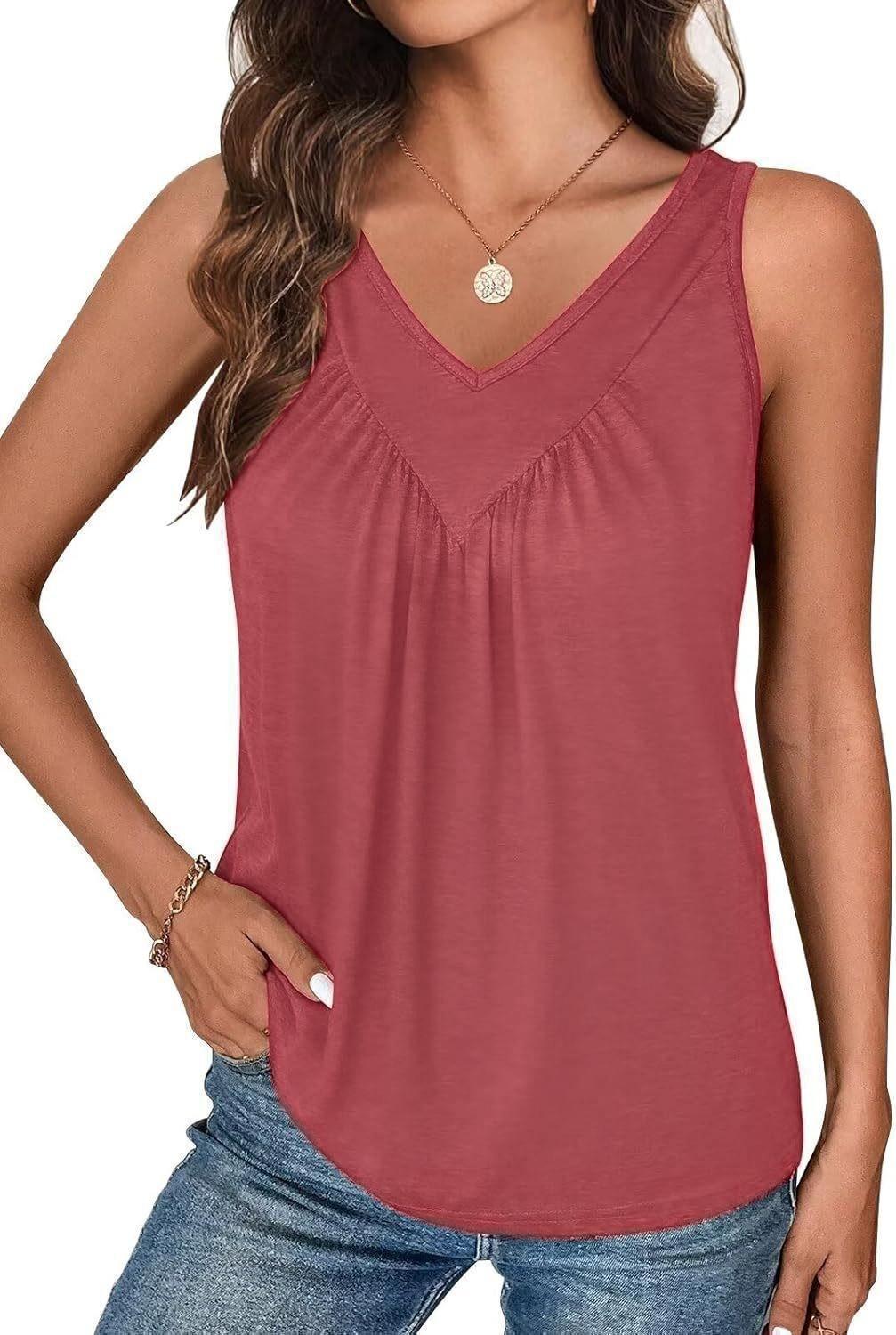 Women's Sleeveless V-Neck Ruched Tank Top