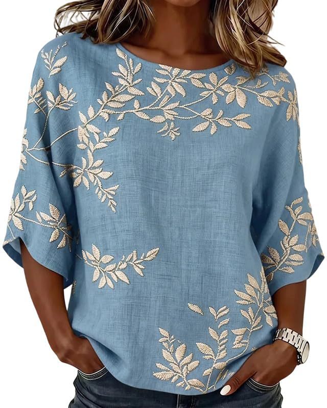 Floral Petal Print Short Sleeve Casual Women's Top