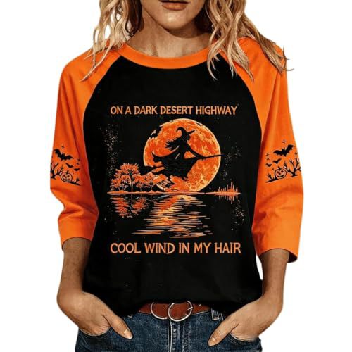 Halloween Witch Broom Print Long Sleeve Top