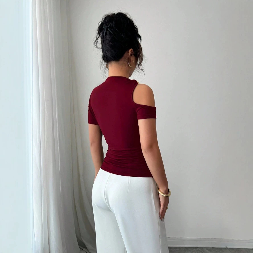 One-Shoulder Metallic-Trim Slim-Fit Knit Top