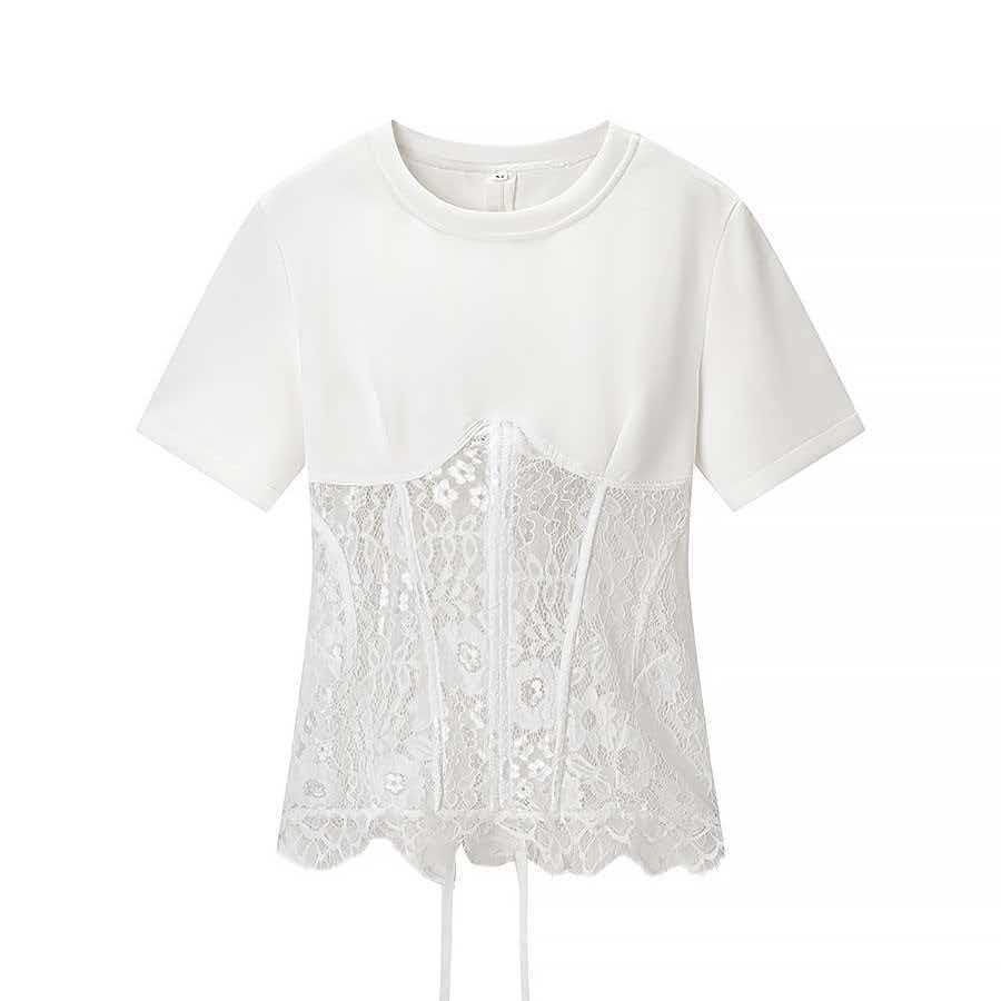 Women's Summer Round Neck Lace Spliced T-Shirt