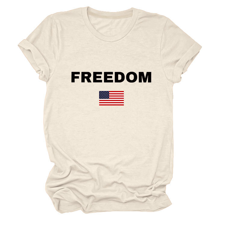 FREEDOM Letter American Flag Print Women's Short Sleeve Top