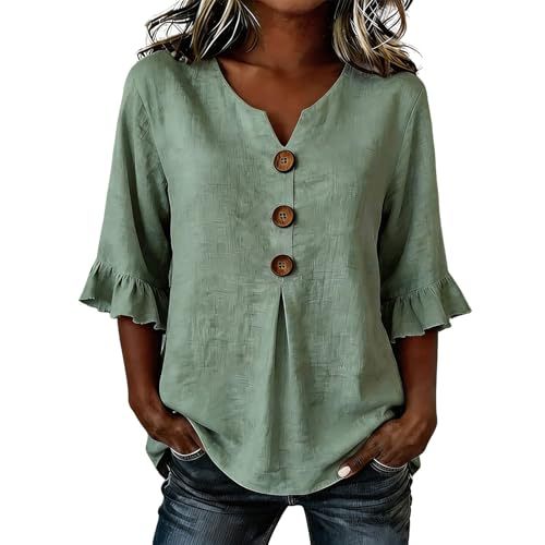 Women's Summer Solid Print Mid-Sleeve Button Top