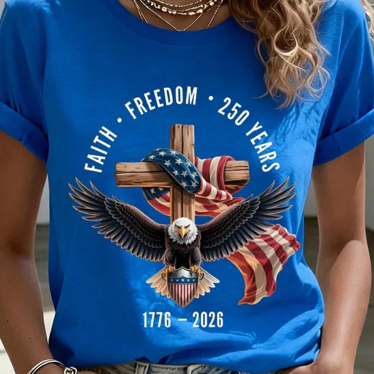 Eagle American Flag Cross Print Crewneck Short Sleeve T-Shirt