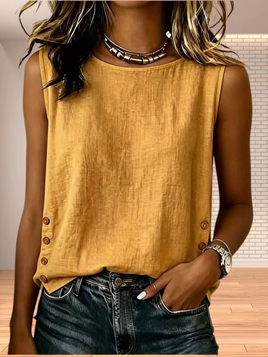 Women's Solid Crewneck Sleeveless Loose Casual Tank Top