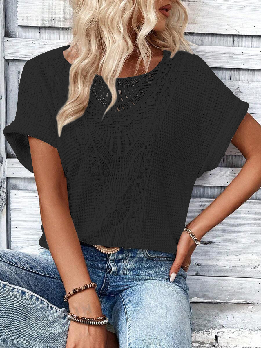 Lace-Trimmed Short-Sleeve T-Shirt