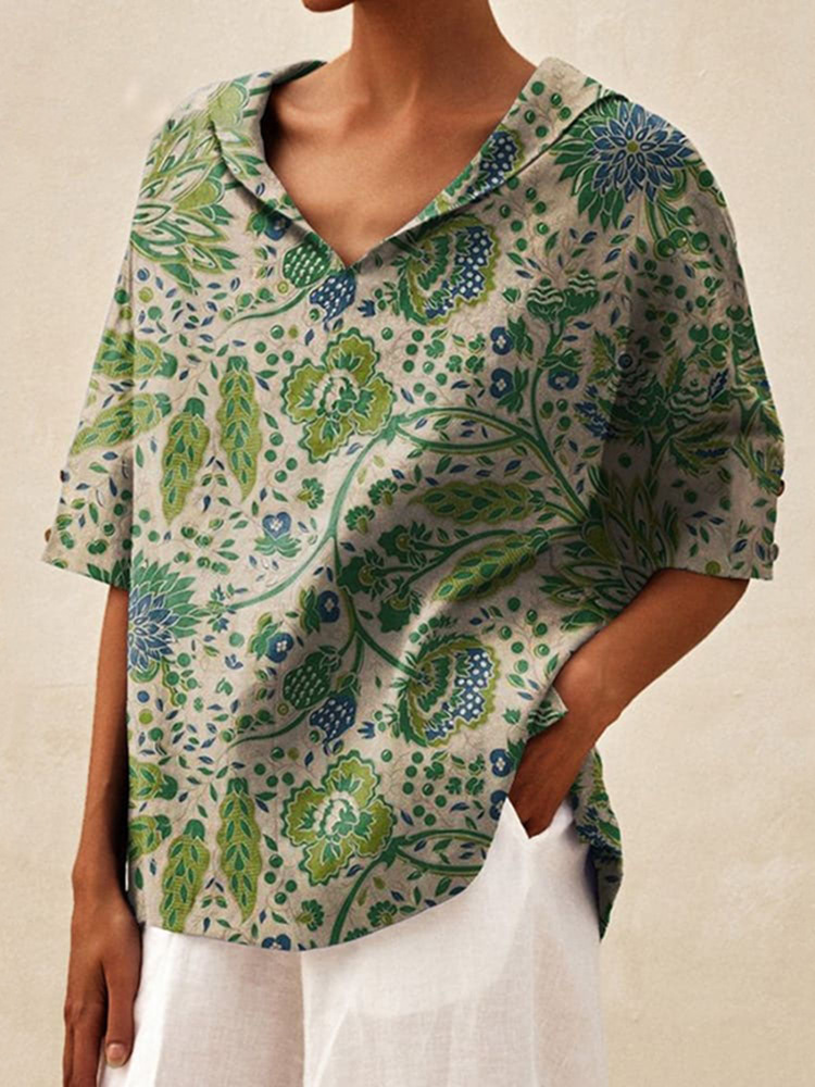 Women's Cotton-Linen Sailor Collar Loose Short-Sleeve Top