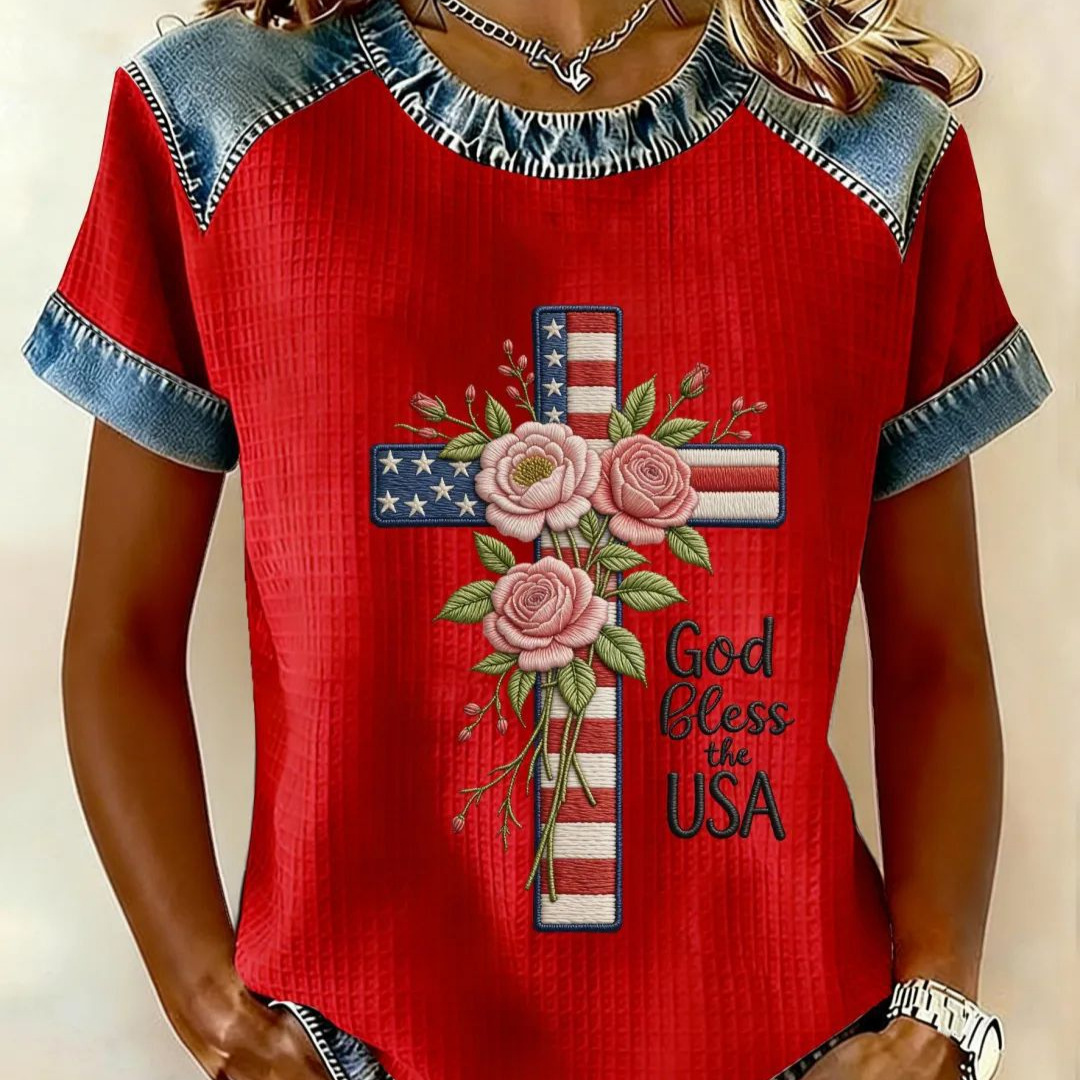 Cross & USA Floral Print Short-Sleeve T-Shirt