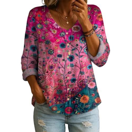 Floral Print V-Neck Long Sleeve T-Shirt
