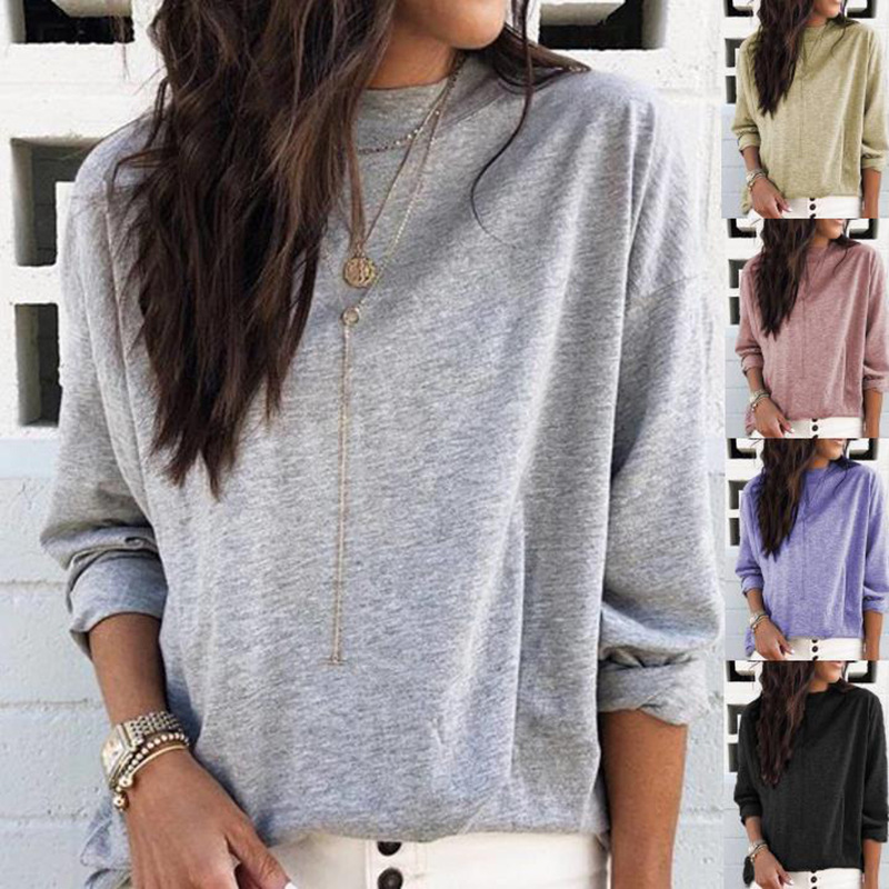 Women's Long-Sleeve Crewneck T-Shirt Loose Fit Cotton Blend Top