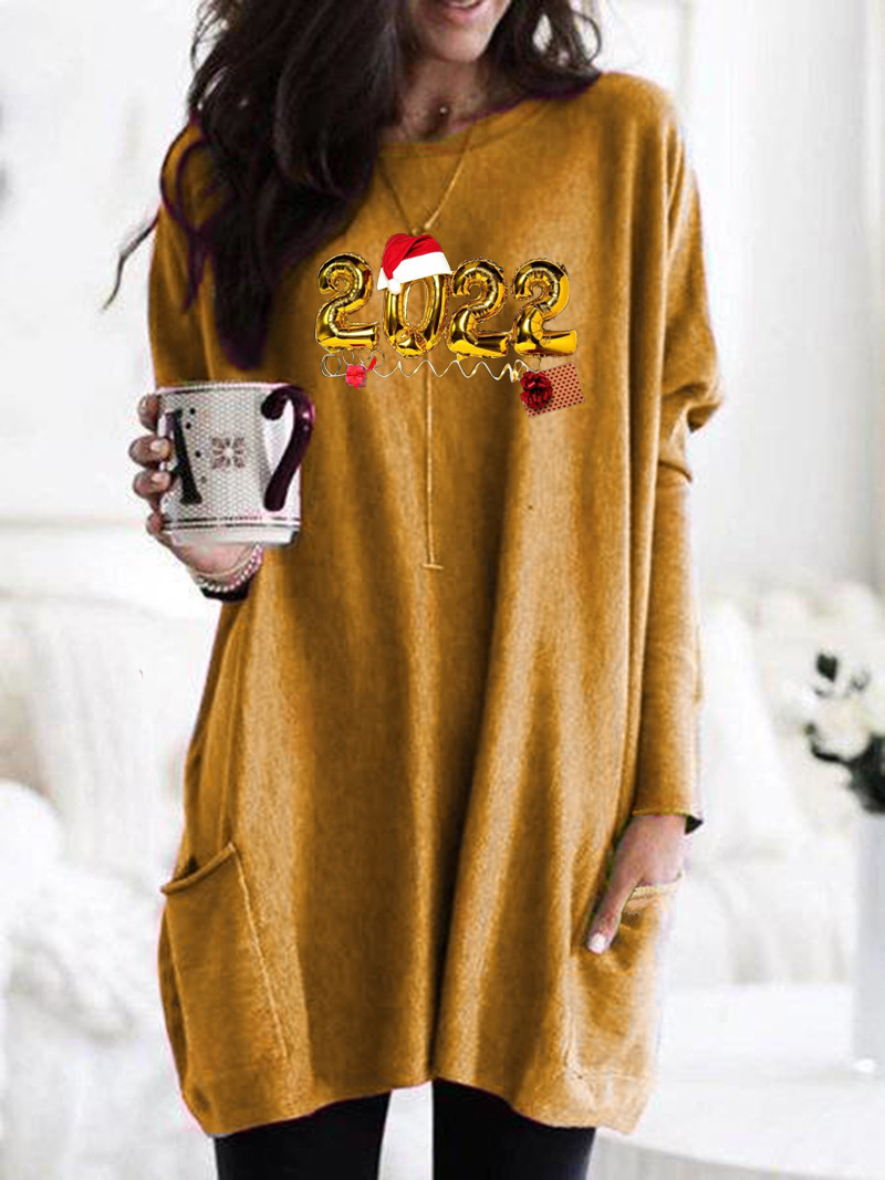 Women's Casual Long Sleeve Crewneck Pink Print Loose Pullover T-Shirt