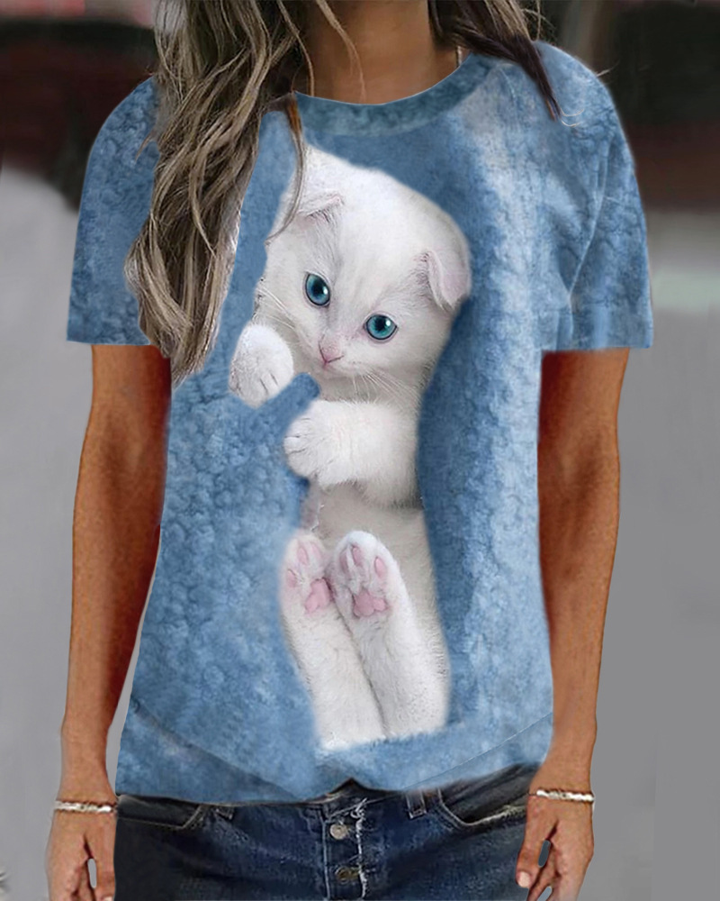 Women's Animal Print Long Sleeve Round Neck Loose T-Shirt