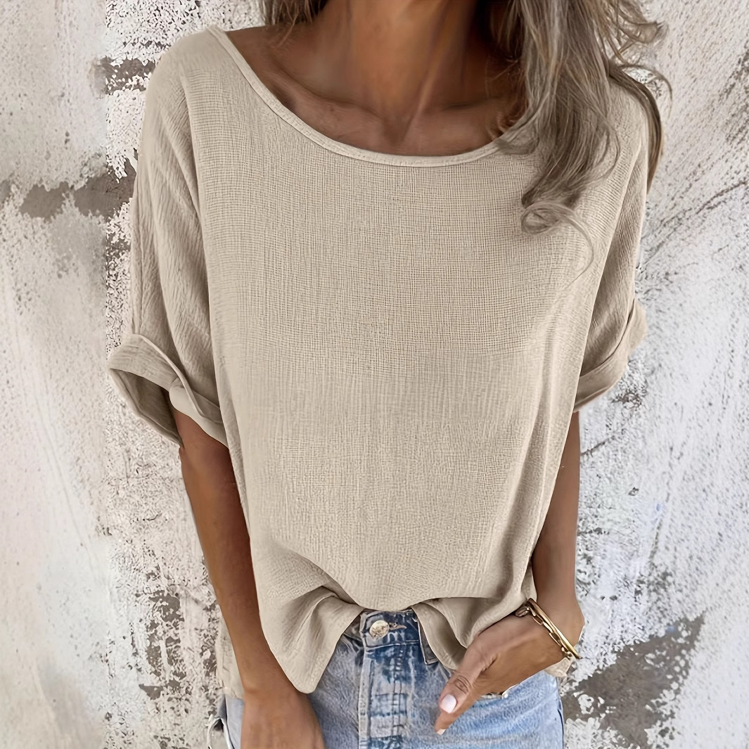 Women's Solid Crewneck Short Sleeve T-Shirt Plus Size Casual Top