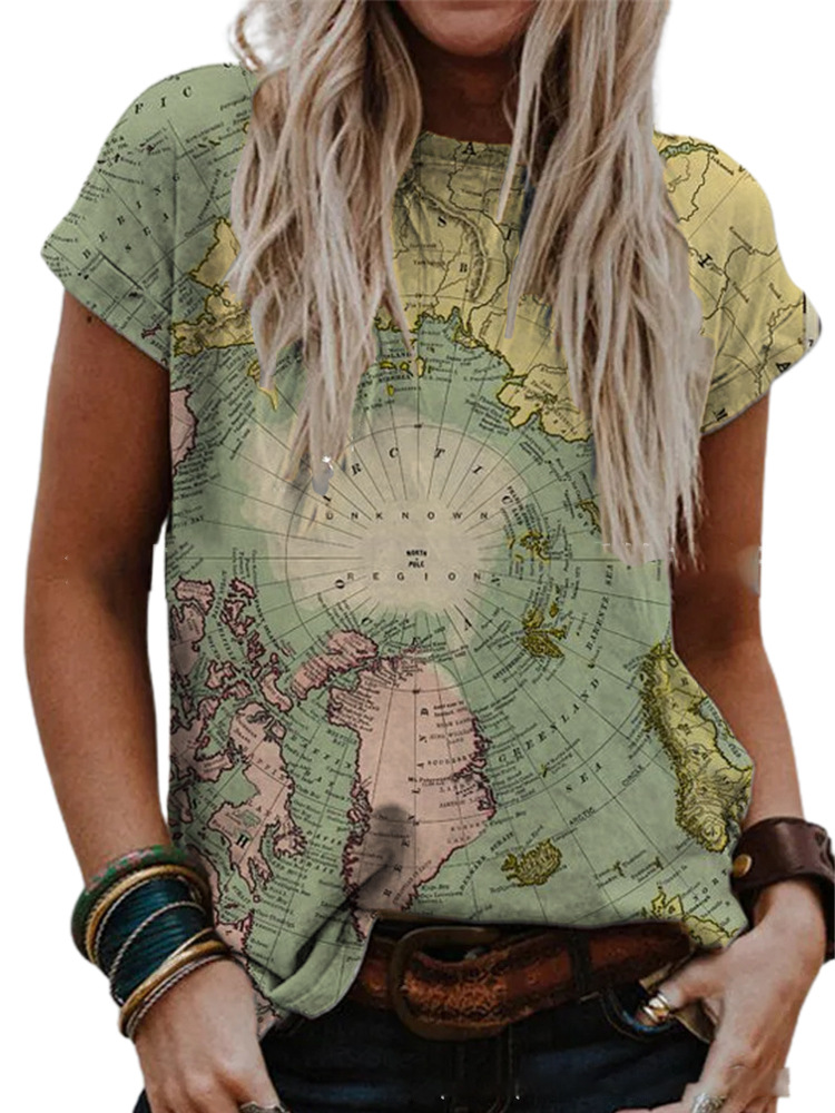 Women's Short Sleeve Digital Print T-Shirt Loose Fit