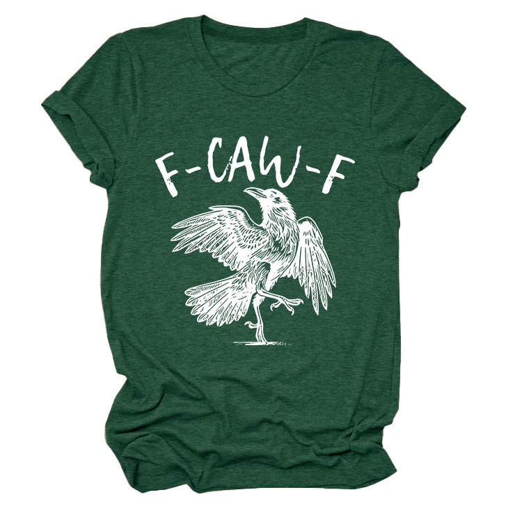 Bird & Crow Print Crewneck Short Sleeve Top
