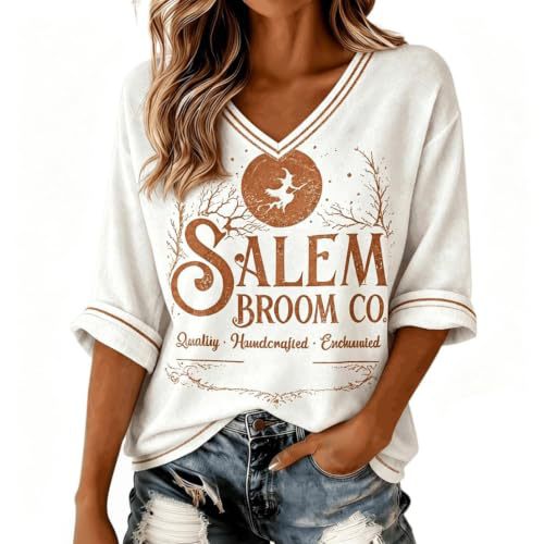 Women's Halloween Witch Letter Print V-Neck Half-Sleeve T-Shirt