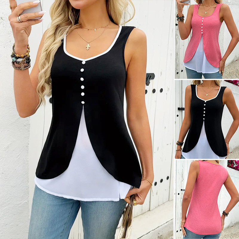 Women's Lightweight Crewneck Long Sleeve Top with Button Front