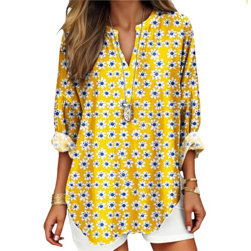 Women's Floral Polka Dot Print V-Neck Long Sleeve T-Shirt