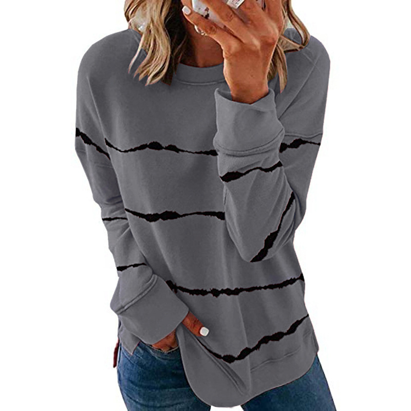 Women's Loose Striped Print Long Sleeve Cotton Sweatshirt