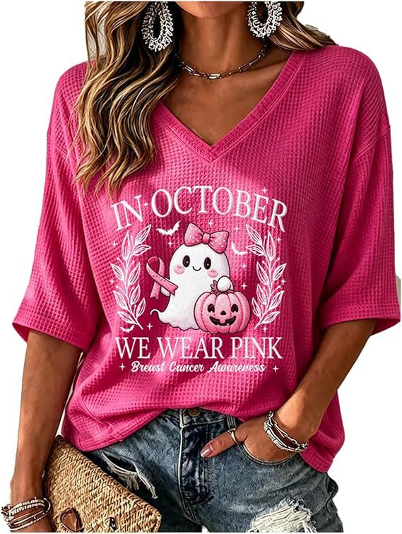 Halloween Ghost Print V-Neck Half-Sleeve Women's T-Shirt