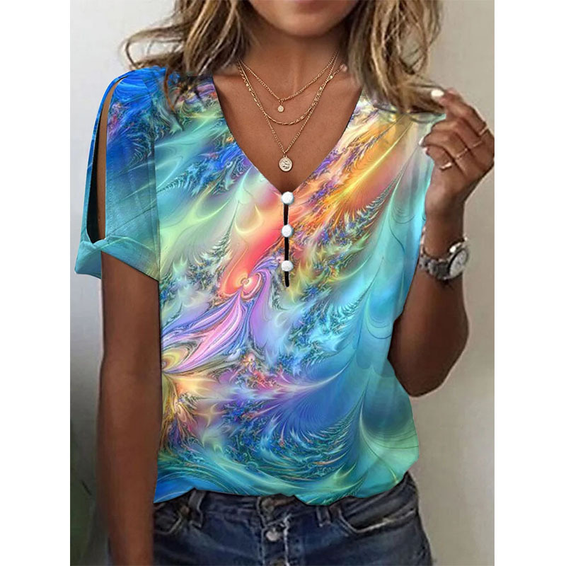 Tie-Dye Short Sleeve V-Neck T-Shirt